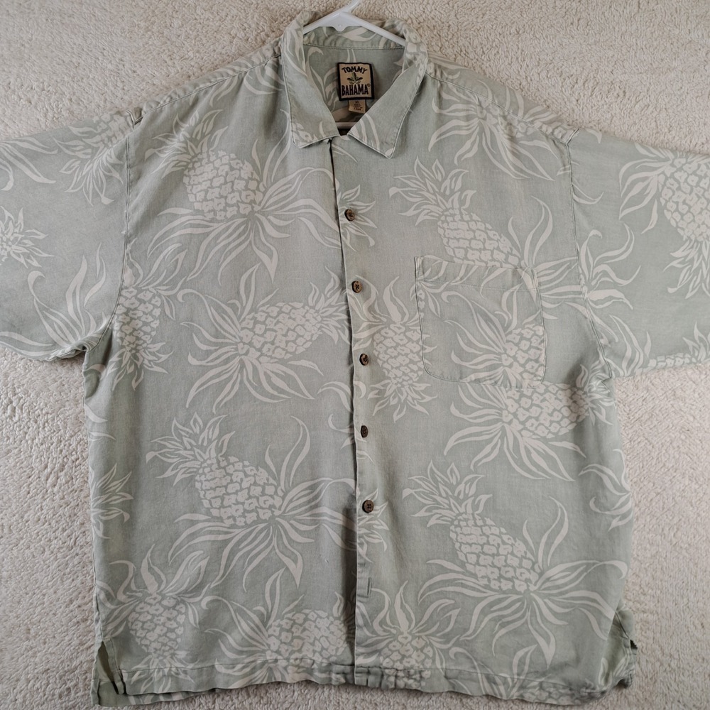 Tommy Bahama Silk Button Up Shirt Men's Size XL Pineapple Wood Buttons